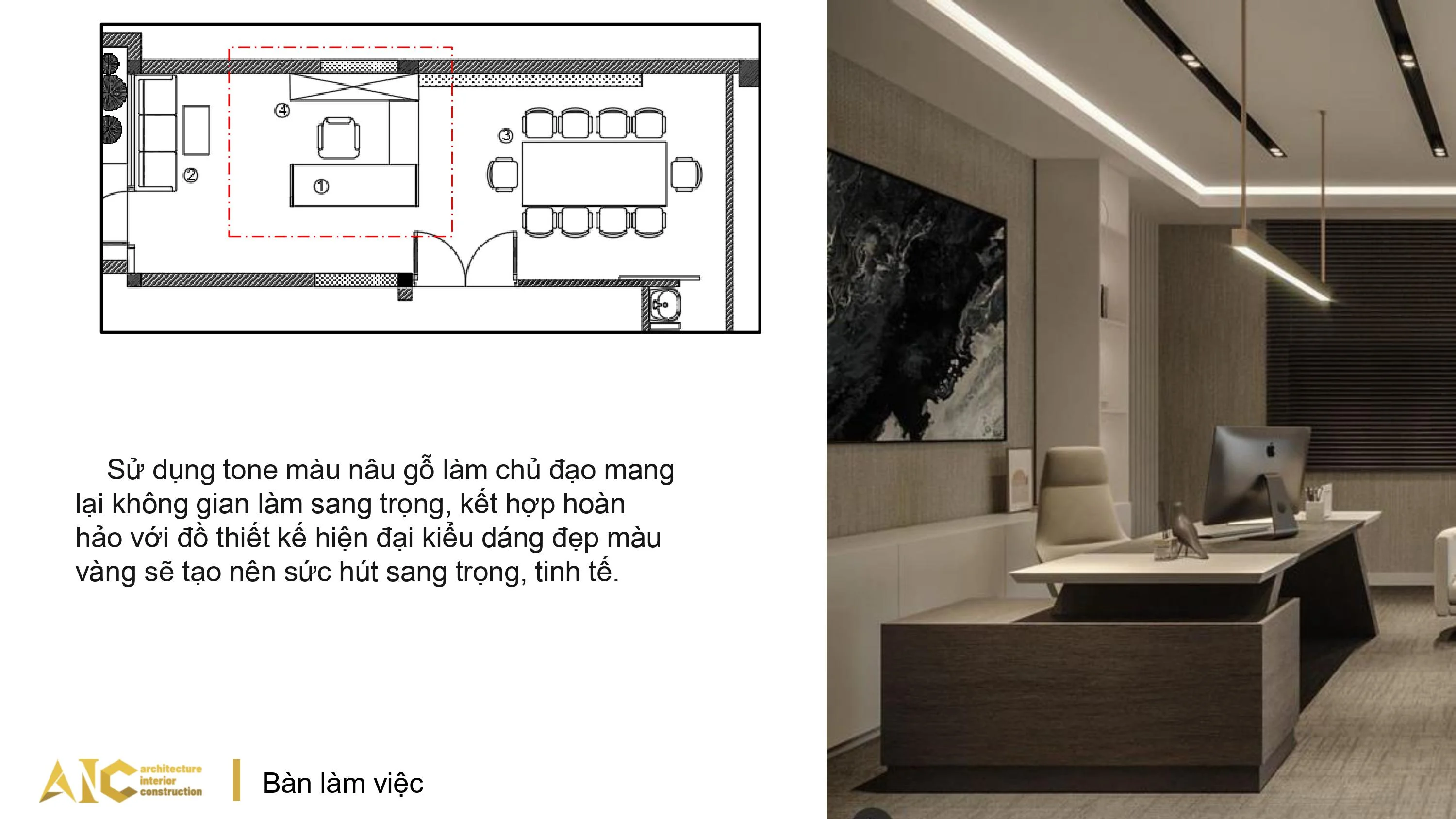 Thi công nội thất phòng làm việc giám đốc