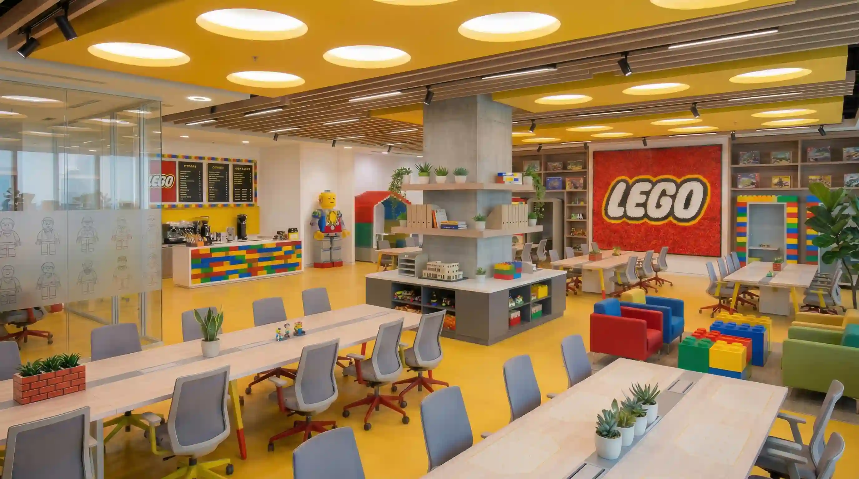 Toàn cảnh không gian mở văn phòng LEGO Toàn cảnh dự án thiết kế thi công văn phòng LEGO Việt Nam diện tích 500m2, kết hợp hài hòa giữa khu vực Play Zones và bàn làm việc linh hoạt.