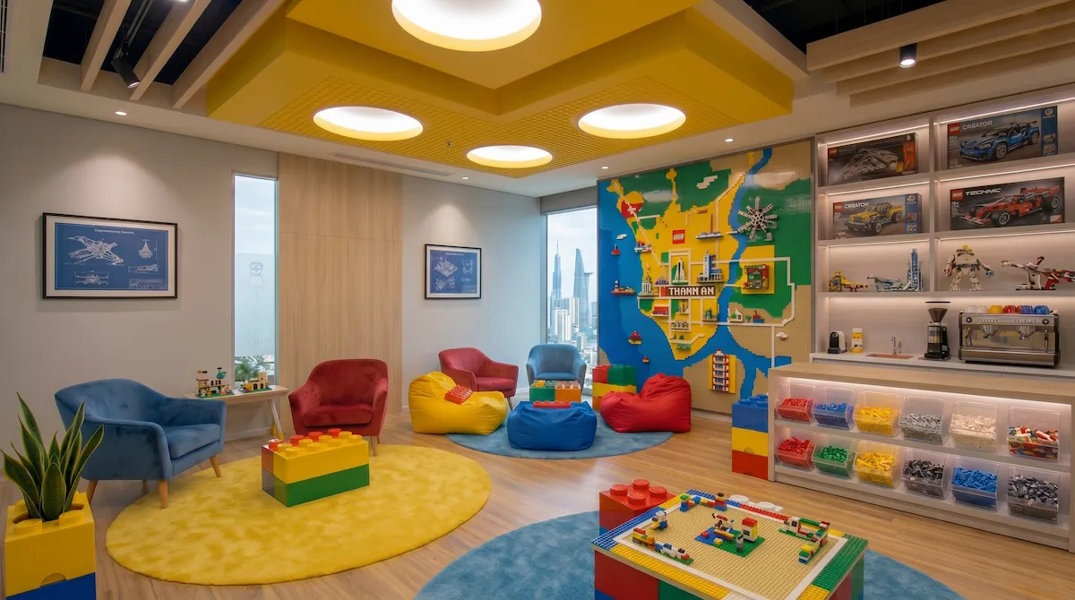 Thi công khu vực Play Zone phục vụ mục tiêu tái tạo năng lượng cho nhân sự.