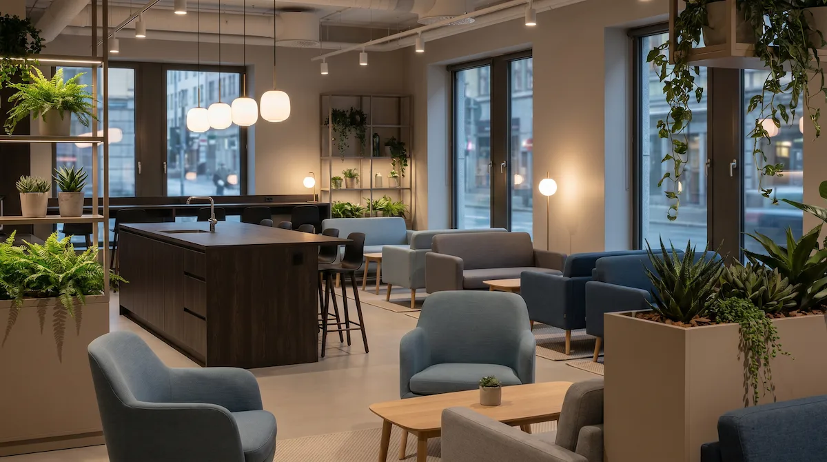 Khu vực Pantry bố trí đảo bếp gỗ công nghiệp và hệ đèn thả trần