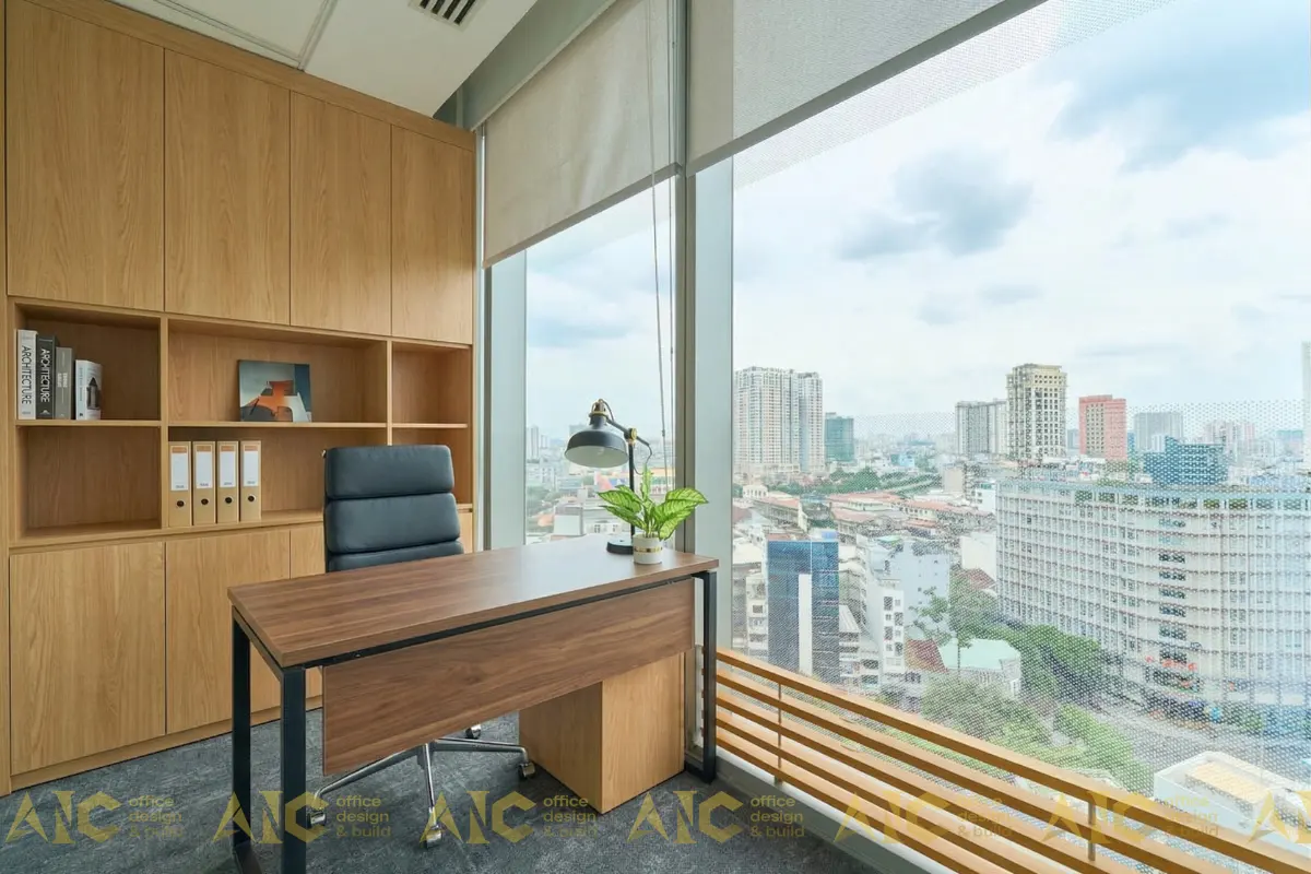 Bố trí kỹ thuật phòng giám đốc đạt chuẩn công năng Bố trí mặt bằng phòng giám đốc chuẩn công năng tại VCBS Bitexco