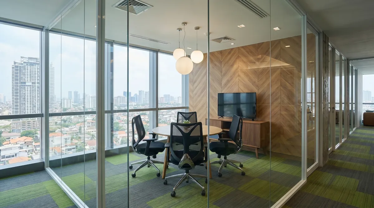 Thiết kế phòng họp Gojek view thành phố Góc phòng họp nhỏ với tầm nhìn trực diện ra trung tâm thành phố từ dự án văn phòng Gojek.